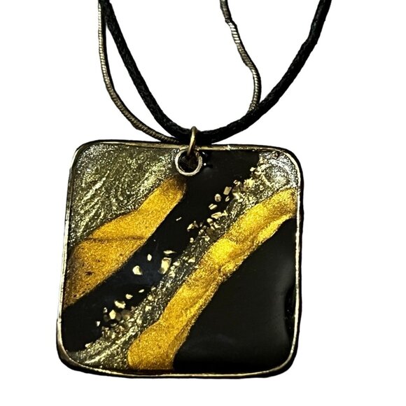 Boho Necklace Bundle of Necklaces Marbleized Glass and Pressed Gold Costume Jewe - Picture 3 of 10